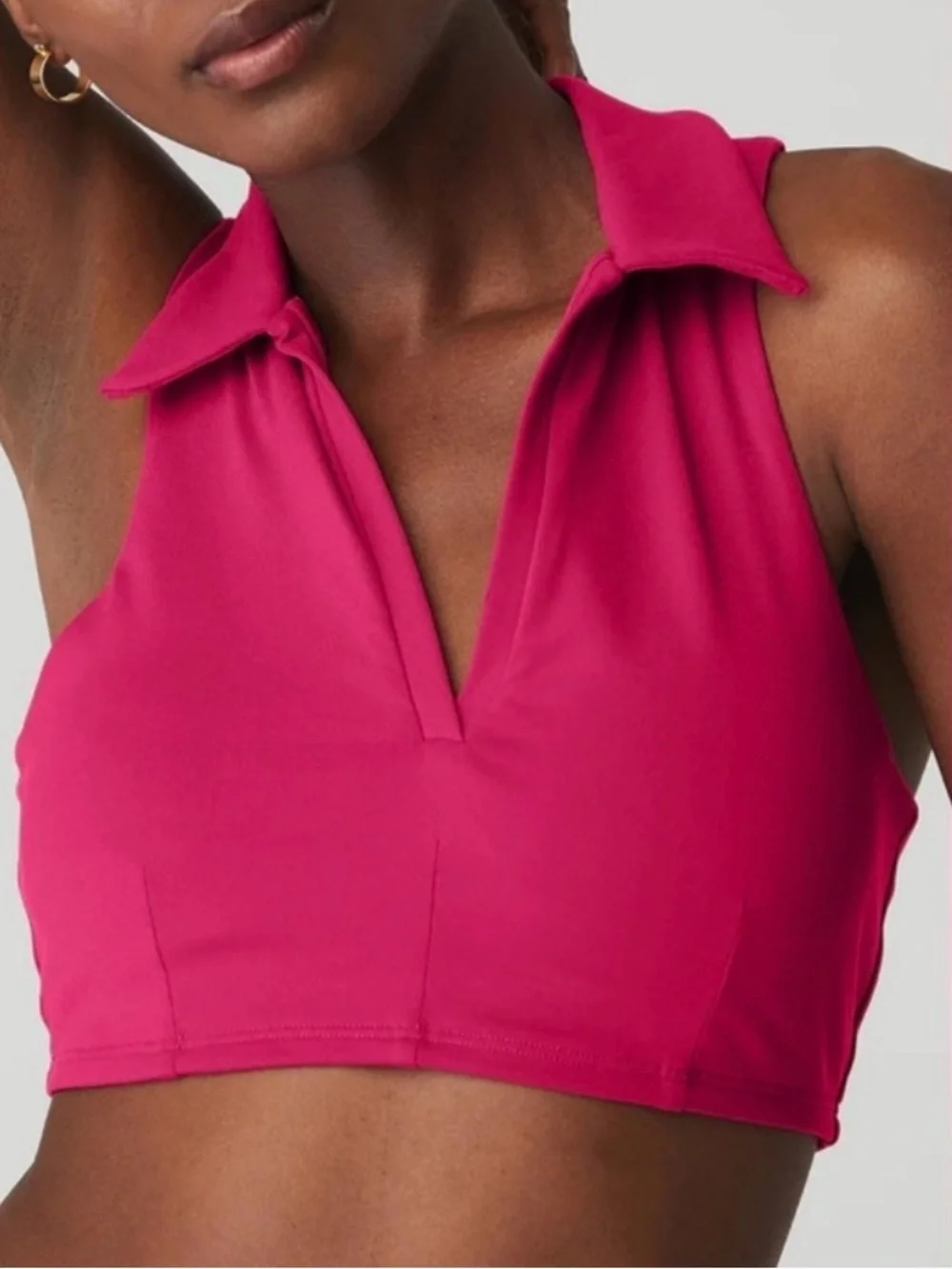 ALO Yoga Magenta Polo Collar Racerback Cropped Sports Bra Tank Size L